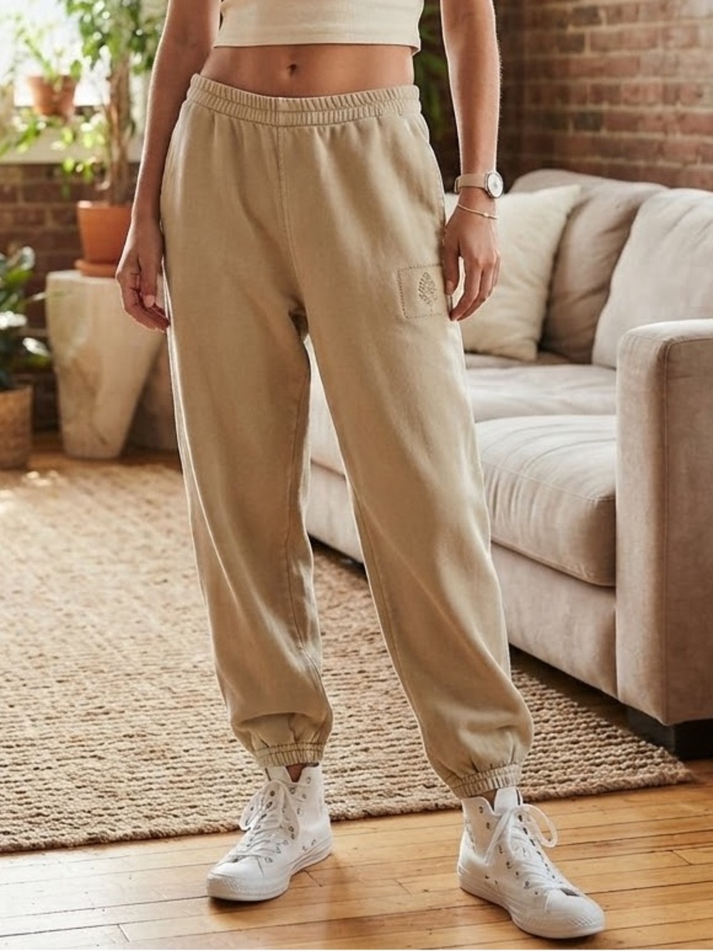 Free People Tan Elastic Waist Jogger Pants